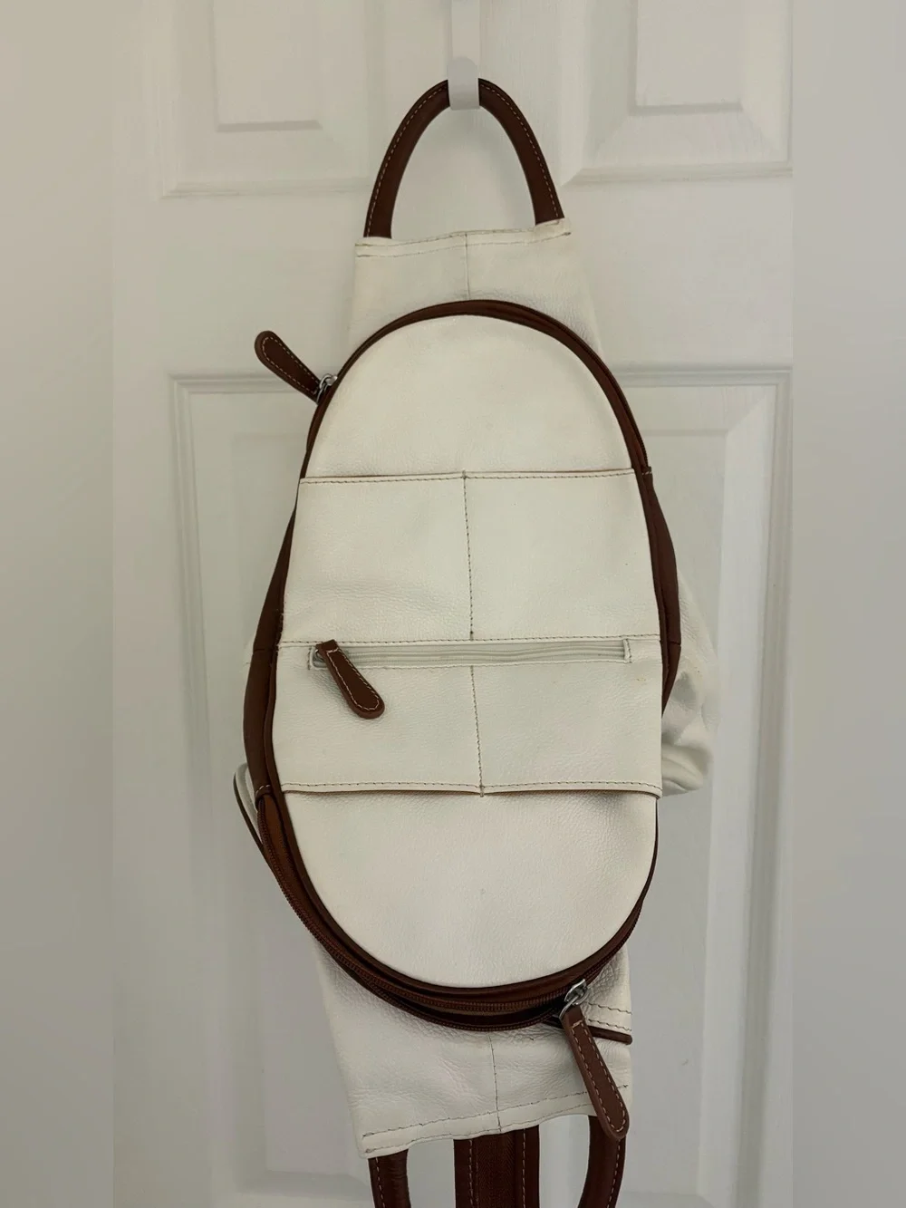 CLARK’s Women’s Leather White Sling Bag with Brown Trim